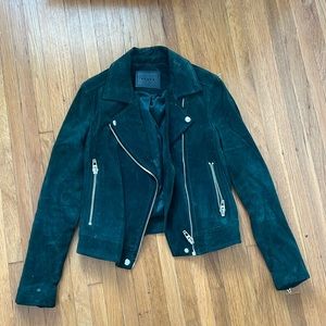 Green suede leather biker jacket, in good condition!